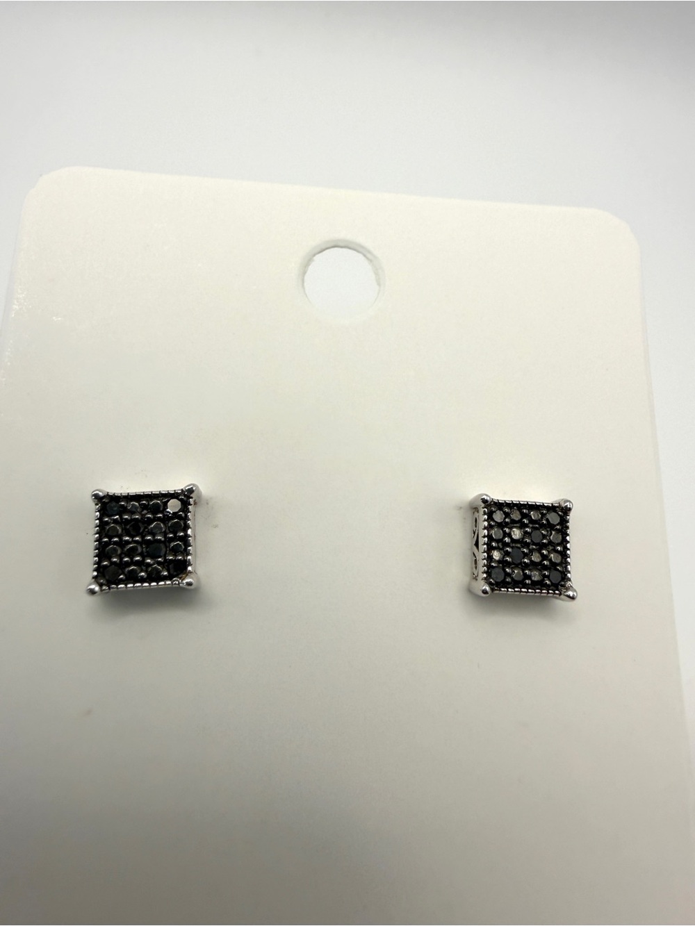 Jared Black Diamond and Silver Square Post Earrings